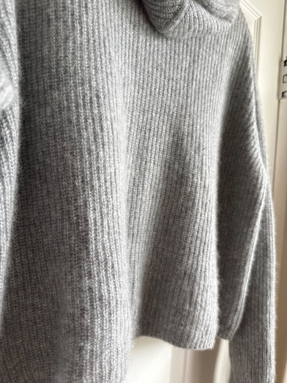 Quince 100% Mongolian Cashmere Ribbed Fisherman Pullover Hoodie Grey - Picture 2 of 13